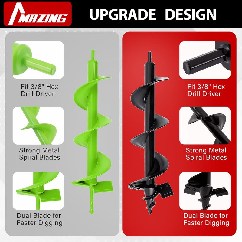 MAZING 16" x 4" Upgraded Spiral Auger Drill Bit for Planting, 2Pc Heavy Duty Garden Auger Bit, Bulb Planter Tool for Post Hole Digger Plant Flower Bedding Digging - Image 2
